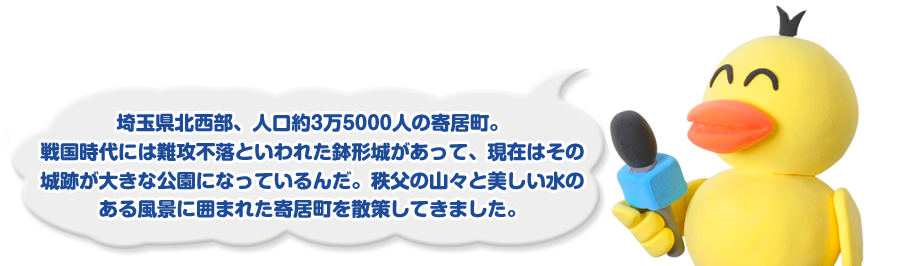 埼玉県北西部、人口約3万5000人の寄居町。戦国時代には難攻不落といわれた鉢形城があって、現在はその城跡が大きな公園になっているんだ。秩父の山々と美しい水のある風景に囲まれた寄居町を散策してきました。